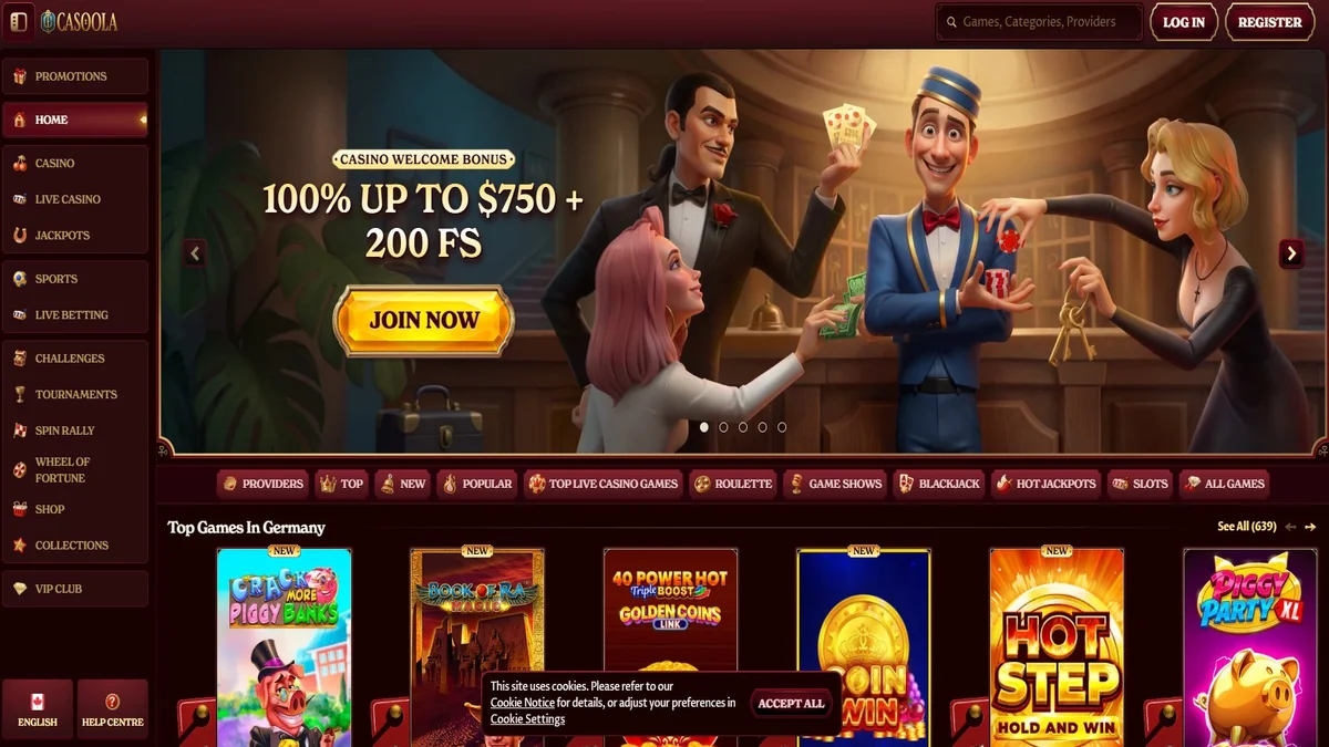 Casoola Casino homepage overview
