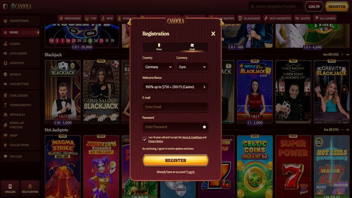 Casoola slots library and game selection